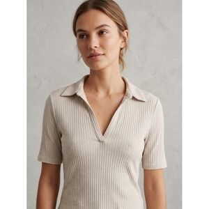 Abercrombie & Fitch Ribbed Polo V-Neck Short Sleeve Top Beige Small